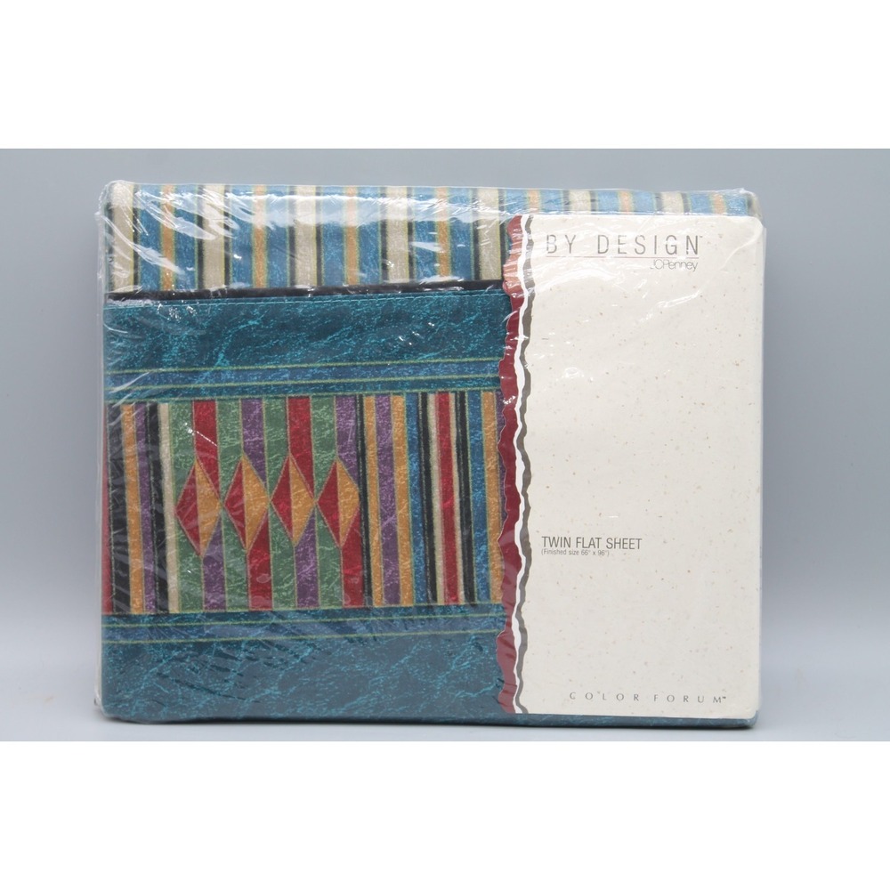 Vintage 1992 JCPenney By Design Zanzibar Twin Flat Sheet NOS Southwestern 66x96